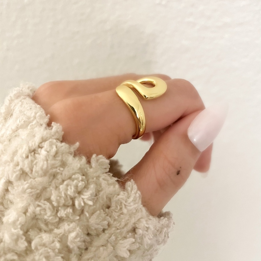 925 Sterling Silver Gold Chunky Bold Statement Ring Large Wrap Ring - Picture 6 of 8